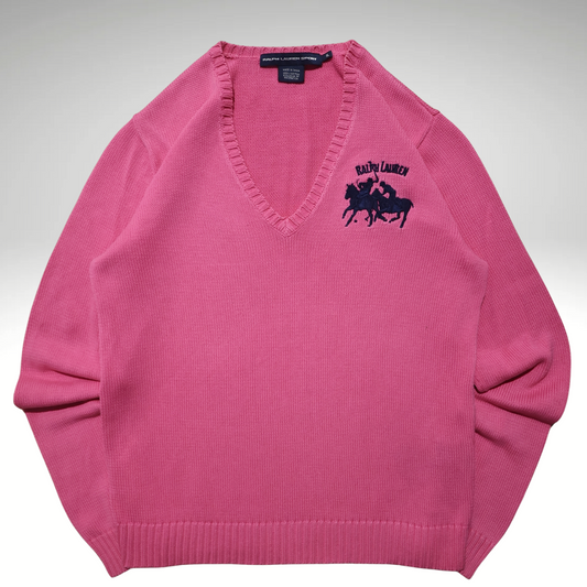 Womens Pink Ralph lauren sport V-neck Sweatshirt (XL) needs Ptp