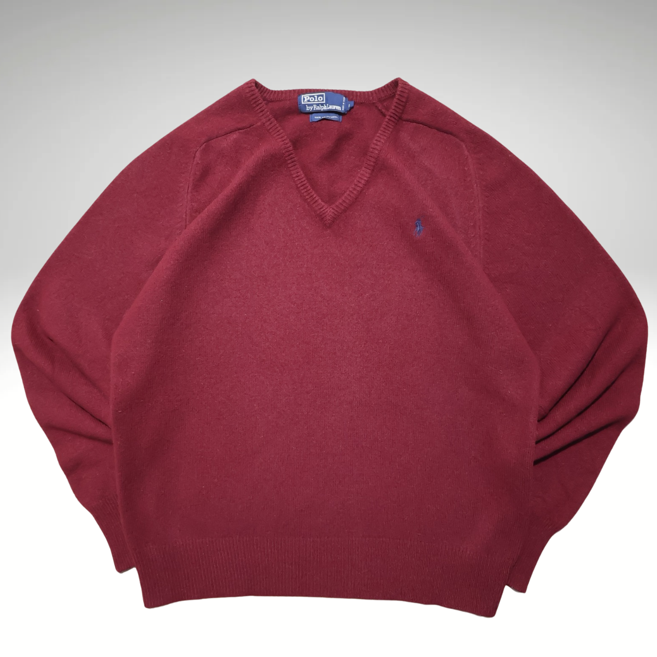 Mens Maroon Ralph Lauren V-Neck sweatshirt (100% Lambs wool) (L)