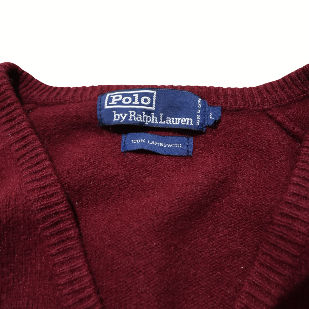 Mens Maroon Ralph Lauren V-Neck sweatshirt (100% Lambs wool) (L)