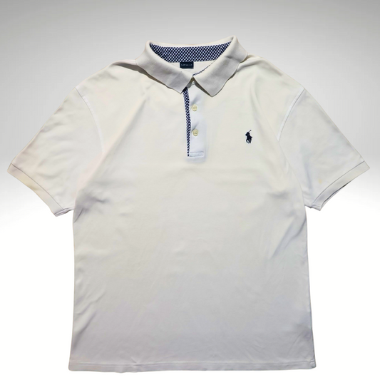 Men’s White With Blue Checkered Detailing Ralph Lauren Polo shirt (XL)