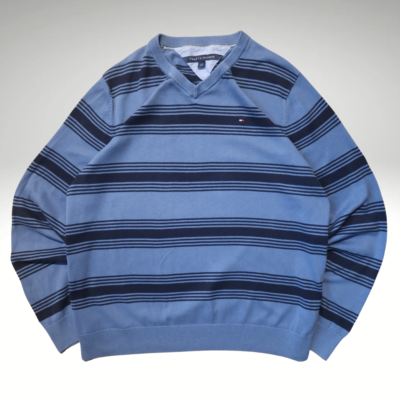 Men’s Blue & Navy Striped Tommy Hilfiger Sweatshirt (L)